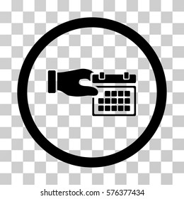 Calendar Properties rounded icon. Vector illustration style is a flat iconic symbol inside a circle, black color, transparent background. Designed for web and software interfaces.