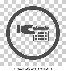 Calendar Properties rounded icon. Vector illustration style is a flat iconic symbol inside a circle, gray color, transparent background. Designed for web and software interfaces.