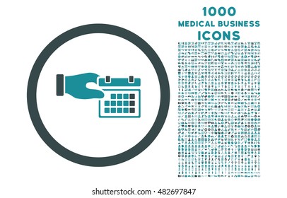 Calendar Properties rounded vector bicolor icon with 1000 medical business icons. Set style is flat pictograms, soft blue colors, white background.
