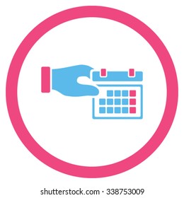 Calendar Properties vector icon. Style is bicolor flat rounded symbol, pink and blue colors, rounded angles, white background.