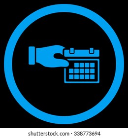 Calendar Properties vector icon. Style is flat rounded symbol, blue color, rounded angles, black background.