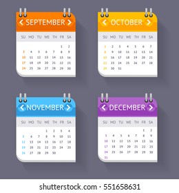 Calendar Quarter Month Current Year Set Stationery or Reminder Modern Web Design Element. Vector illustration