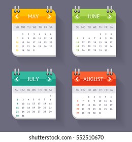 Calendar Quarter Month Current Year Set Template Office Accessory for Your Business Web Design Element. Vector illustration