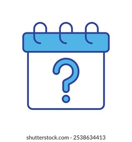 Calendário com o ícone de ponto de interrogação isolado em um plano de fundo branco. Ilustração vetorial.