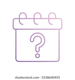 Calendario con el icono del signo de interrogación aislado en un fondo blanco. Ilustración vectorial.