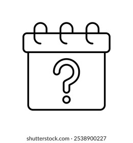 Kalender mit Fragezeichen-Symbol einzeln auf weißem Hintergrund. Vektorgrafik.