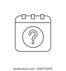 Calendario con signo de interrogación. Estilo de línea de icono de programación desconocido aislado en fondo blanco. Ilustración del vector