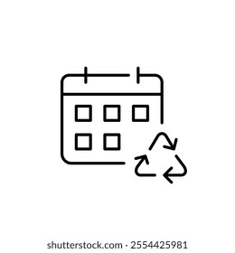 Calendar and recycling arrows. Sustainability and eco-friendly practices schedule. Pixel perfect vector icon