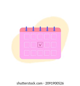 Calendar with a red check mark. Celebrate the date, holiday, important day concepts. Flat design. Vector illustration