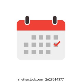 Calendar with red check mark on date, highlight important date calendar icon, event calendar reminder, appointment date done, approved agendar planner isolated on transparent PNG, vector illustration.