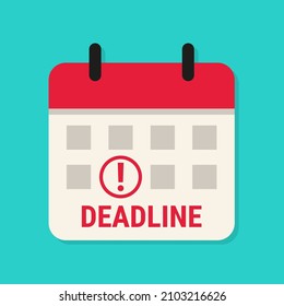 Calendar with red date marked, deadline. Vector icon in flat style. 