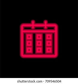 Calendar red glowing neon ui ux icon. Glowing sign logo vector
