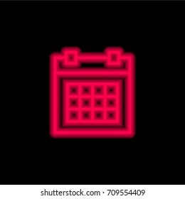 Calendar red glowing neon ui ux icon. Glowing sign logo vector