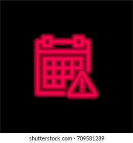 Calendar red glowing neon ui ux icon. Glowing sign logo vector