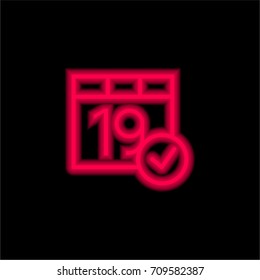 Calendar red glowing neon ui ux icon. Glowing sign logo vector