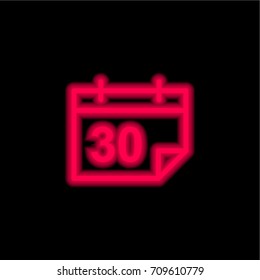 Calendar red glowing neon ui ux icon. Glowing sign logo vector