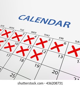 Calendar with red marks. Stock vector illustration.
