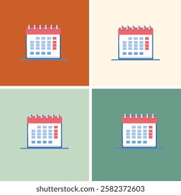 A calendar with a red spiral binding and a blue background. The calendar is in a square shape and has a white background