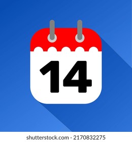calendar red and white date 14 with blue background