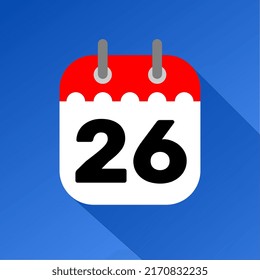 calendario fecha roja y blanca 26 con fondo azul