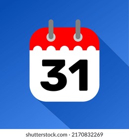 calendar red and white date 31 with blue background