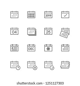 Calendar related icons: thin vector icon set, black and white kit