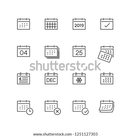 Calendar related icons: thin vector icon set, black and white kit