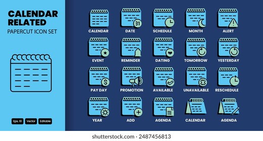 calendar related papercut icon vector design good for web and mobile app