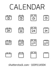 Calendar related vector icon set. Well-crafted sign in thin line style with editable stroke. Vector symbols isolated on a white background. Simple pictograms.