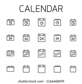 Calendar related vector icon set. Well-crafted sign in thin line style with editable stroke. Vector symbols isolated on a white background. Simple pictograms.