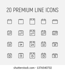 Calendar related vector icon set. Well-crafted sign in thin line style with editable stroke. Vector symbols isolated on a white background. Simple pictograms