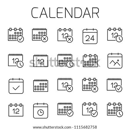 Calendar related vector icon set. Well-crafted sign in thin line style with editable stroke. Vector symbols isolated on a white background. Simple pictograms.