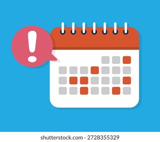 Ilustración vectorial de alerta de recordatorio de calendario con concepto de notificación de fecha importante
