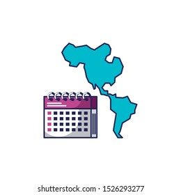 calendar reminder with american continent map vector illustration design