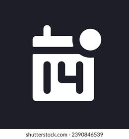 Calendar reminder dark mode glyph ui icon. Event date. Business organizer. User interface design. White silhouette symbol on black space. Solid pictogram for web, mobile. Vector isolated illustration