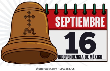 Calendar with reminder date for Mexico's Independence Day and Hidalgo's bell ringing during this event (text written in Spanish) this 16th September.