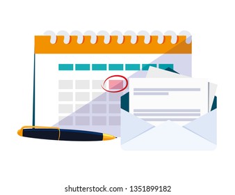 calendar reminder with envelope and pen