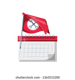 calendar reminder and flag with wrenches