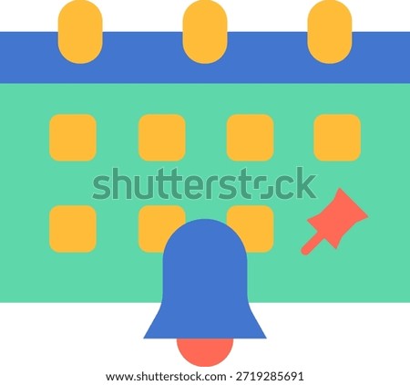Calendar Reminder Icon with Bell and Push Pin