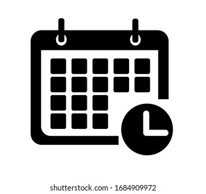 Calendar Reminder Icon, Calender With Clock Symbol Vector Illustration