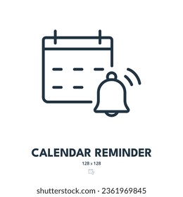 Icono de recordatorio de calendario. Evento, Programación, Notificación. Stroke editable. Icono de vector simple