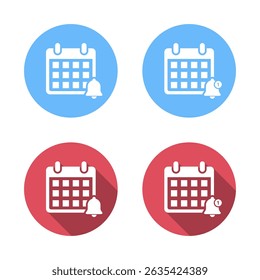 Calendar reminder icon with long shadow. Date notification bell sign symbol