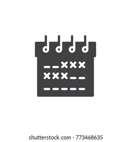 Calendar reminder icon vector, filled flat sign, solid pictogram isolated on white. Agenda planning symbol, logo illustration.