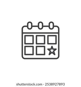 Calendar Reminder line icon. linear style sign for mobile concept and web design. Calendar planner with star task outline vector icon. Symbol, logo illustration. Vector graphics