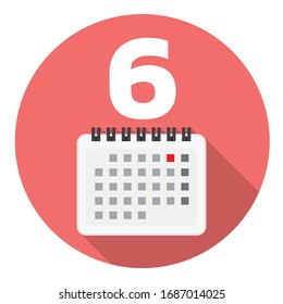 Calendar Reminder Sixth Day Page Flat Style Design Icon