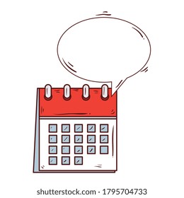 calendar reminder with speech bubble on white background vector illustration design