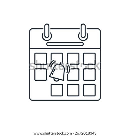 Calendar with reminder.Deadline notice or event.Vector linear icon  illustration isolated on white background.