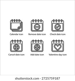 Calendário, Remover data, Verificar data, Cancelar data, Adicionar data, Dia dos namorados, ícone