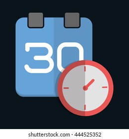 Calendar represented by clock with planner design. colorfulll and flat illustration