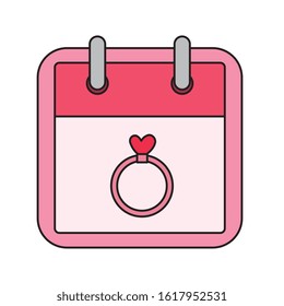 calendar and ring with heart isolated icon vector illustration design